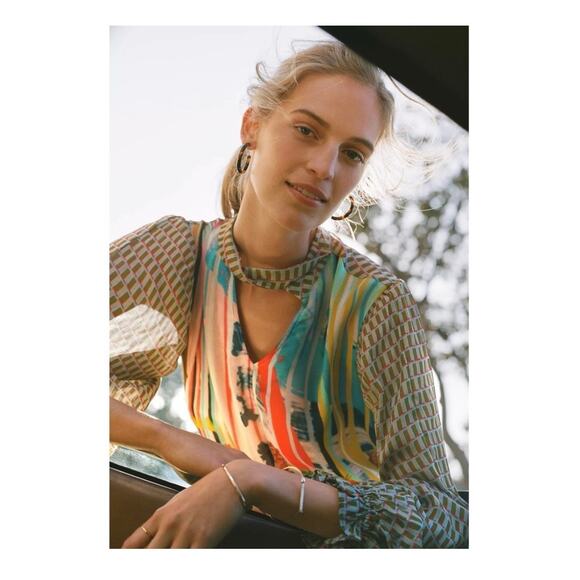 Anthropologie Conditions Apply Retro Peasant Blouse XS Colorful Balloon Sleeve - Picture 2 of 13